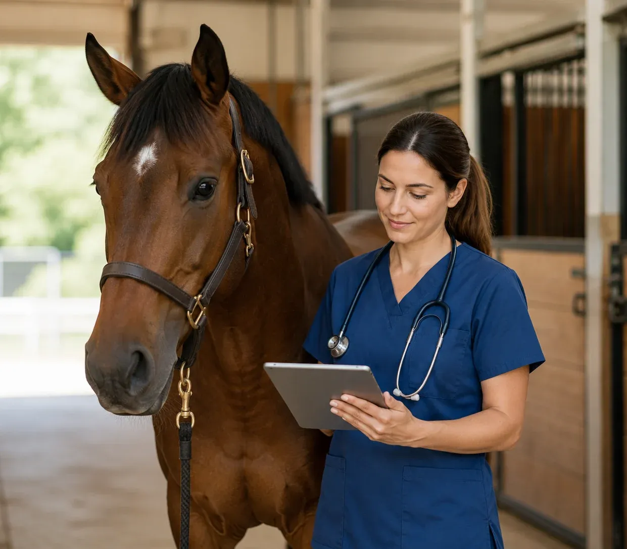 Equine veterinarian with a horse
